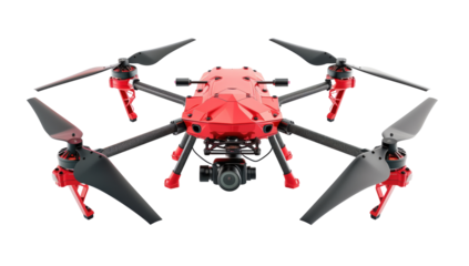 Red drone Isolated on white background PNG transparent clipart.