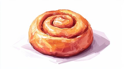 Fototapeta premium Delicious cinnamon roll flat lay isolated on white background food sweet treat minimalist style