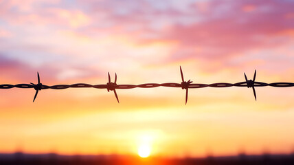 Barbed wire reflecting the sunset over a correctional facility, symbolizing the passage of time in incarceration