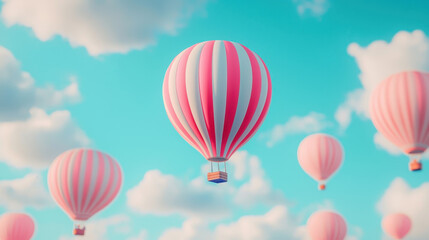 Obraz premium floating hot air balloons on sky and clouds, fantasy background