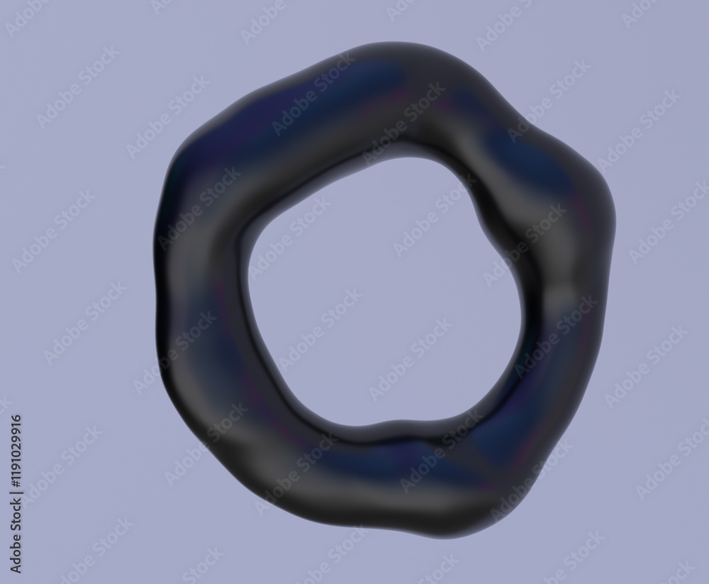 Aufkleber black liquid substance of oval shape with a hole in the middle on a grey background. 3d illustration