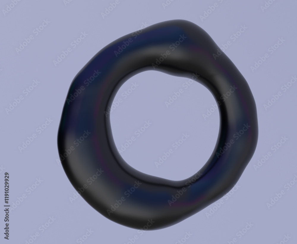 Aufkleber black liquid substance of oval shape with a hole in the middle on a grey background. 3d illustration