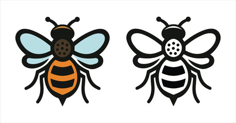 abstract, monochrome line art silhouette of a buzzing honeybee bug jpeg with wings and simple elegance. Perfect for logos, coloring books, kids’ designs spring-themed art on a white background png.