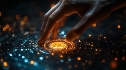 Hand Interacting with Cyber Technology Interface. Generative AI