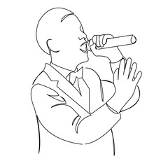 One continuous single drawing line art flat doodle singer, sound, music, microphone, song, man, musician. Isolated image hand draw contour on a white background
