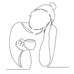 One continuous single drawing line art flat doodle cup, female, drink, beautiful, girl, coffee, tea, hot, beverage, cafe. Isolated image hand draw contour on a white background
