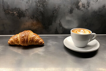 Coffee and croissant on a table