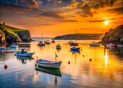 Silhouetted Boats at Sunset, Padstow Bay, Cornwall