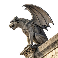 Stone Gargoyle Sculpture with Outstretched Wings on Architectural Structure