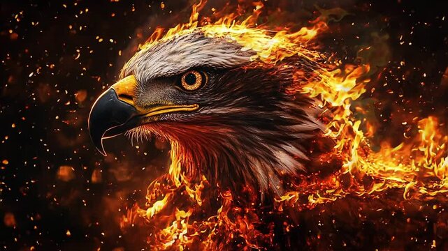 Majestic Eagle Engulfed in Dramatic Fiery Flames Animation