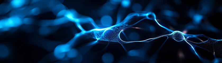 Abstract blue neural network pattern on dark background, representing digital connectivity.