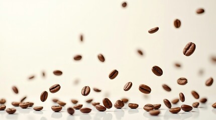 Obraz premium Flying and falling fresh coffee beans on a transparent background