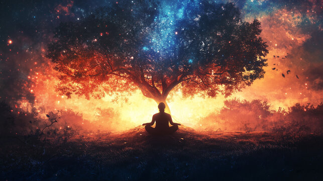 spiritual meditation tree artwork. connection to the universe