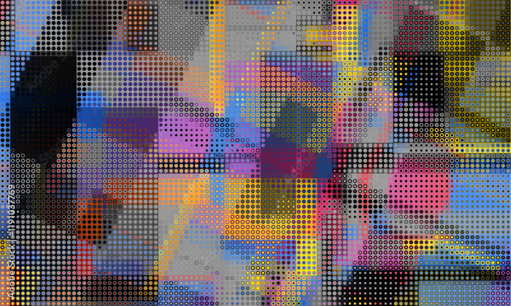 Aufkleber Pixilated abstract Energy background. Halftone effect. Vector image. Small particles with overlay moire effect