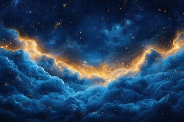 Obraz premium Stunning celestial view of dramatic clouds illuminated by stars in a night sky filled with brilliant colors