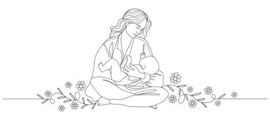 Mother and baby line art vector illustration, mothers day celebration background
