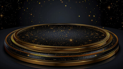 Obraz premium Elegant Black and Gold Glittering Podium Display..