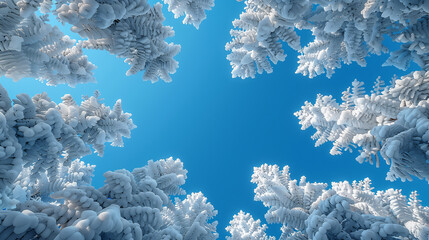 Snow-Covered Trees Framing a Clear Blue Sky..
