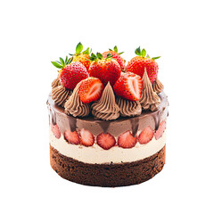 Decadent Chocolate and Strawberry Layered Cake with Creamy Frosting and Vibrant Garnishes