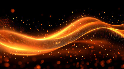 Obraz premium Abstract Orange and Gold Wave with Sparkling Particles on a Black Background