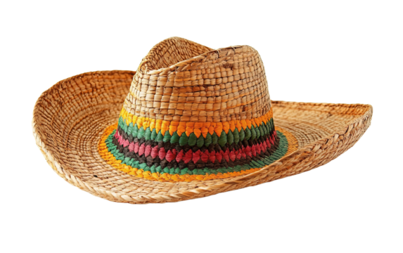 Mexican sombrero wicker hat on transparent or white background,png