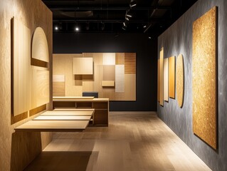 Modern Plywood Showroom Display Diverse Textures and Finishes of Architectural Materials