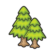 Two green trees side by side, showcasing nature's simple beauty. Perfect for environmental, nature, or landscape themed designs and projects