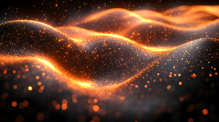 Abstract Orange and Gold Particle Wave Glow Background