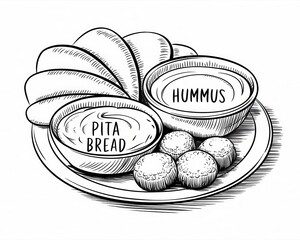 Delicious Hummus Pita Bread and Falafel Platter