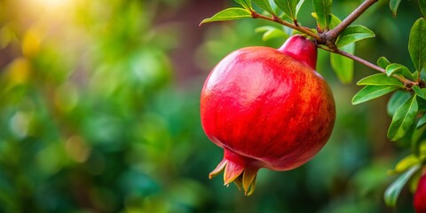 Single Pomegranate Branch: Symbol of Regeneration and Prosperity Stock Photo