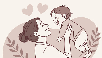 Mother and Baby Love: Smiling Baby in Mother's Arms. Perfect for: Mother’s Day, Baby Showers, Family Portraits