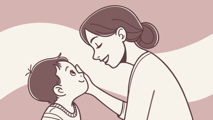 Obraz premium Tender Touch: Baby Touching Mother's Cheek. Perfect for: Mother’s Day, Baby Showers, Family Moments