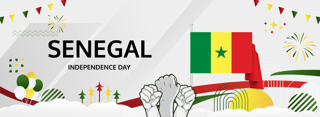 Senegal Independence Day modern greeting banner. 4th April Happy Senegal National Day. Holidays abstract concept. Great for event like carnival, feast poster, support, culture and tourism
