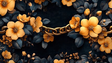 This seamless pattern is adorned with gold chains and floral elements, designed as a decorative illustration celebrating elegance and style