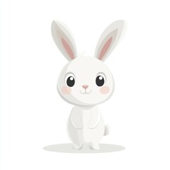 Cute white bunny illustration, standing, isolated, white background, children's book