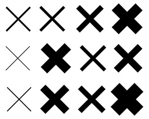 Black cross mark set, vector illustration set with line thickness variations for various design purpose