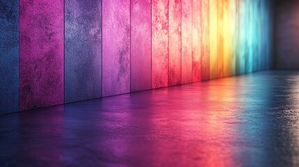 This vibrant abstract design features a striking metal texture, showcasing empty spaces filled with hot pink, electric blue, and neon green colors in a lively 3D illustration