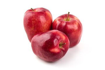 Red ripe apples, isolated on white background. Fresh raw organic fruits.