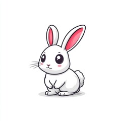 Obraz premium Cute white bunny cartoon, sitting, isolated, white background, kids design