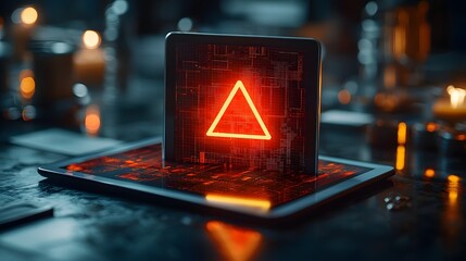 Business Professional Analyzing Fraud Detection Report on Digital Tablet with Flashing Warning Icon