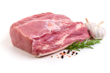 Raw pork loin, isolated on white background.