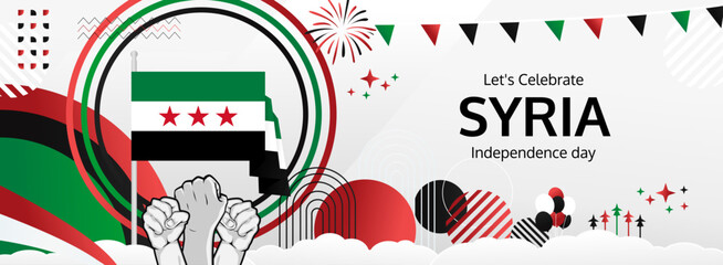 Syria Independence Day modern greeting banner. 17th April Happy Syria National Day. Holidays abstract concept. Great for event like carnival, feast poster, support, culture and tourism