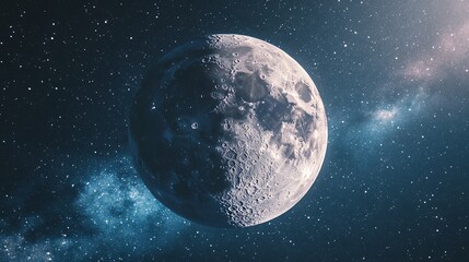 Half moon shining in the starry night sky