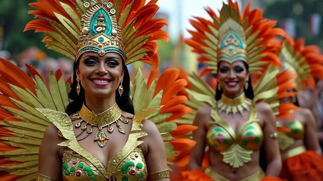 Carnival Participants Showcase Vibrant Costumes During the Festive Celebration in Brazil's Heart
