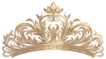 A golden crown isolated on a white background, emphasizing its royal elegance and charm.