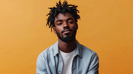 Fototapeta premium Young black man with dreadlocks posing on orange background
