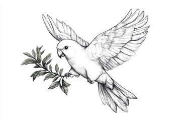 Obraz premium White Parrot in Flight Grasping a Green Branch