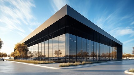 Obraz premium Modern data center building illuminated by twilight in urban landscape