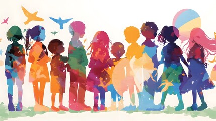 Fototapeta premium A group of people depicted as silhouettes, representing unity and diversity in a social context