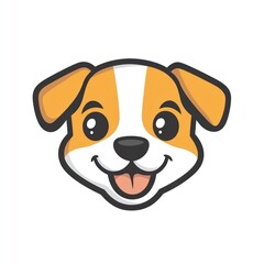 Happy puppy cartoon head, white background, logo design